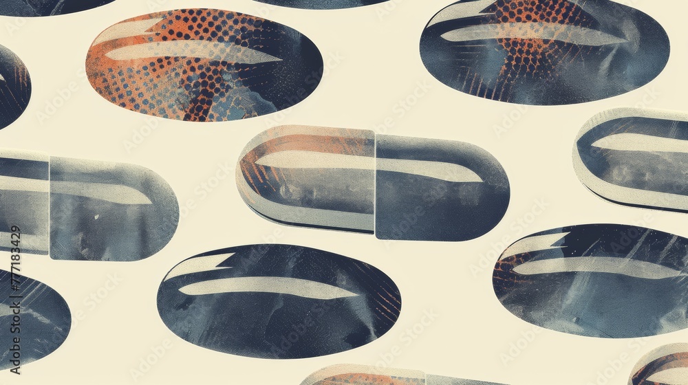 Poster a pattern of a repeating image with different shapes and colors, ai