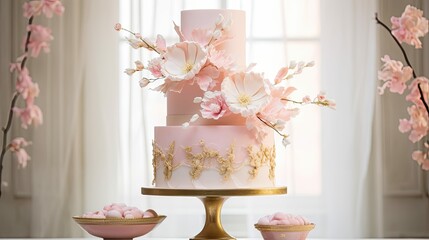 cake pink and gold floral