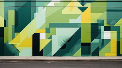 mural green yellow geometric