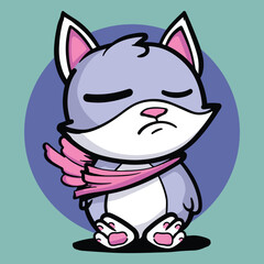 Funny cute upset kitty cat on diet cartoon character vector illustration