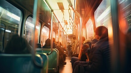 crowded blurred bus interior