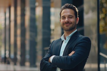 Businessman Portrait. Confident businessman standing arms crossed  smiling.  businessman