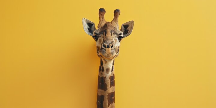 Giraffe head wild animal on yellow background