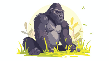 Cartoon gorilla in the savannah flat vector isolated