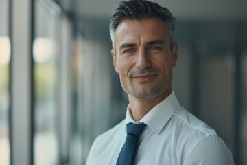 Mid adult businessman looking at camera with smiling and proud expression  businessman