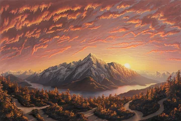 Schilderijen op glas sunrise in the mountains © Muhammad