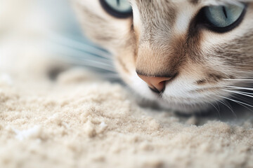 Close-up of a cute curious cat on a beach. 