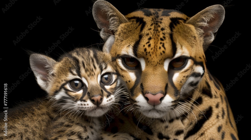 Poster geoffroy s cat and kitten portrait with spacious empty area on the left for adding text or graphics