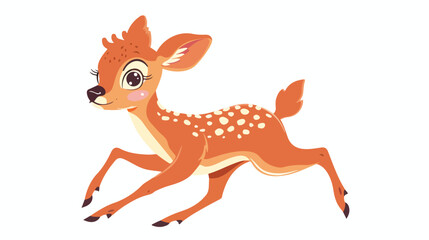 Cartoon happy baby deer running flat vector isolated