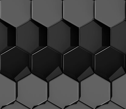 Black hexagon pattern for 3D futuristic wallpaper design