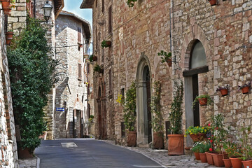Obraz premium Corciano, vicoli, strade, case del vecchio borgo - Perugia, Umbria