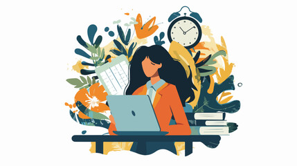 Multiple exposure of woman working on laptop calendar