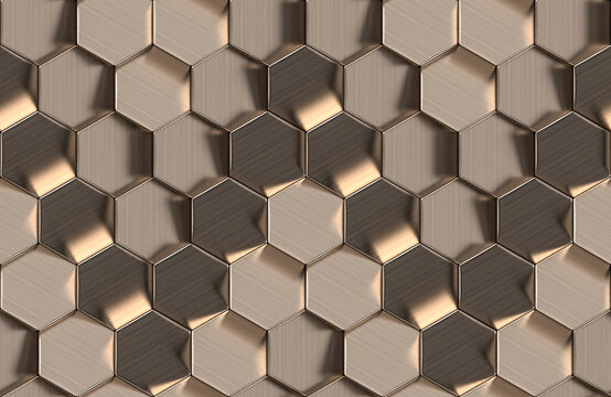 Hexagonal 3D pattern with futuristic metallic texture