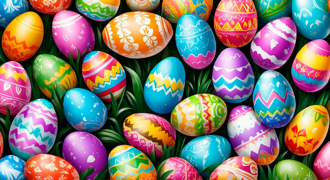 Easter eggs, sticker, illustration on isolated white background. Easter set of illustrations in doodle style for card, invitation, print, sticker, banner, poster. 3D illustration