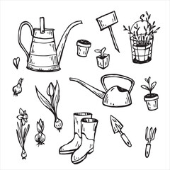 Set of gardening tools, vector illustration.