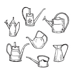Set of garden watering cans, vector illustration.
