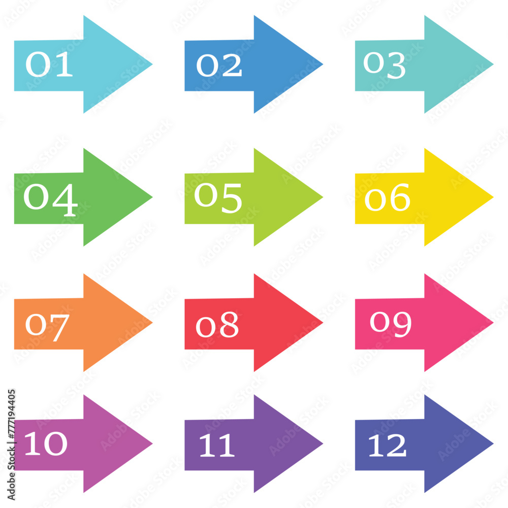 Poster number arrow bullet point from one to twelve with gradation color isolated white background. vector 
