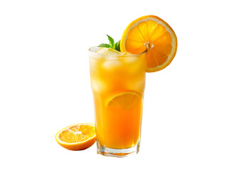 Fototapeta premium A cup of orange juice with slices orange on transparent background