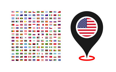 Location pin with flag. Flags of countries of the world. Vector icons