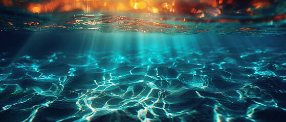 Wide underwater scape with beautiful sunlight - obrazy, fototapety, plakaty