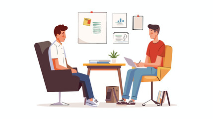 Psychologist working with teenage boy in office flat Vector
