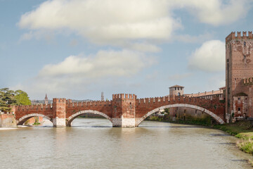 Castelvecchio Bridge over the Adige River in Verona, Italy at daylight