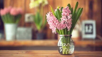 Fototapeta premium Pink hyacinth in a vase .AI generated image