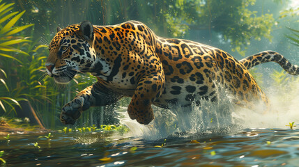 Stalking Jaguar in Water