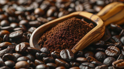 coffee beans in a wooden scoop