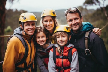 Family,getting ready for a Zipline adventure on vacation.