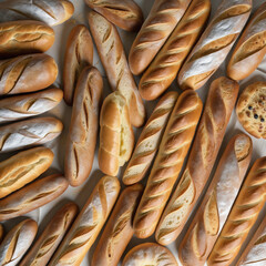 top view of baguettes and breads,   bright colors
