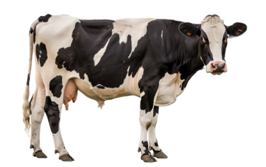 A black and white cow standing on white background,png