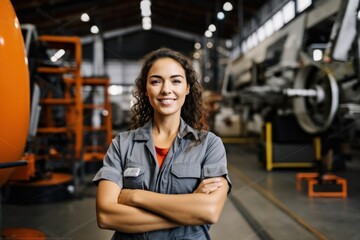 young female worker in airplane hangar