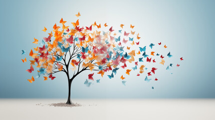 Vivid Butterfly Leaves Tree Illustration, Artistic Nature Theme