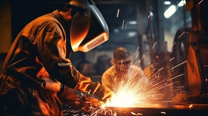 work Maintenance technicians are welding and grinding in their workplace