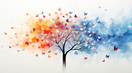 Colorful Tree with Butterflies Illustration for Creative Design