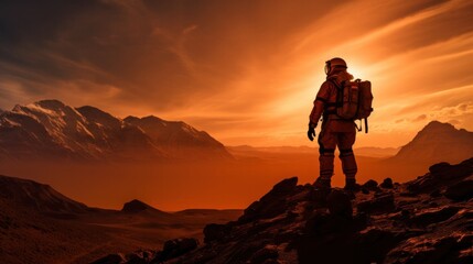 astronaut standing on mountain space exploration