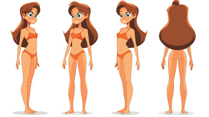 Cartoon happy girl in a swimsuit flat vector isolated