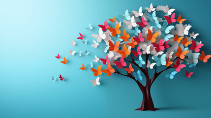 Artistic Paper Butterfly Tree with Red to Blue Gradient