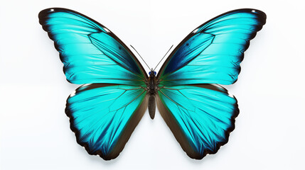 Detailed Close-Up of Blue Morpho Butterfly on Pure White Backdrop