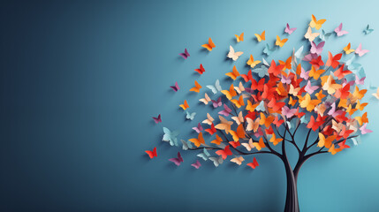 Warm-Toned Paper Butterfly Tree with Dynamic Orange Hue