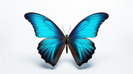Stunning Blue Morpho Butterfly Spread Wings on Isolated Background