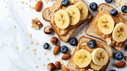 Toast with tasty nut butter blueberries banana and nut