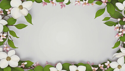 blossoming dogwood flowers as a frame border, isolated with negative space for layouts bright colors