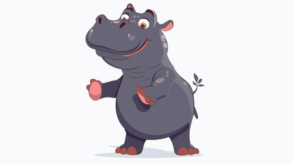 Cartoon happy hippo dancing on white background flat