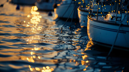 Sailboats glide gracefully on the water, illuminated by the sunlight - obrazy, fototapety, plakaty