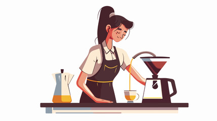 Waitress pouring hot drink during coffee break closeup
