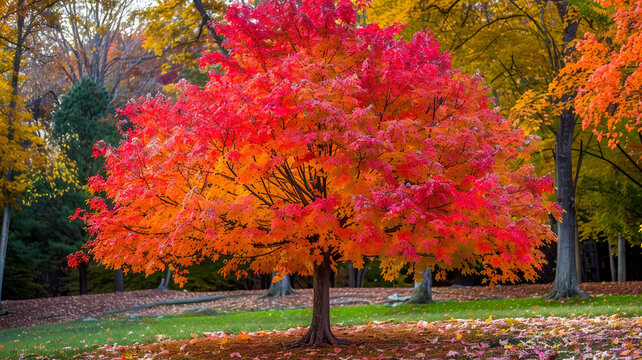 Vibrant maple tree displaying its fiery autumn foliage.