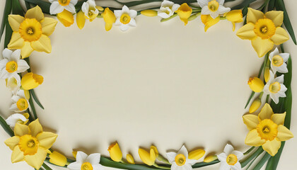 delightful daffodil petals as a frame border, isolated with negative space for layouts bright colors