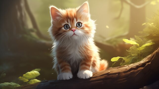 A heartwarming and realistic royalty-free stock illustration of a sweet kitten as a delightful pet,  